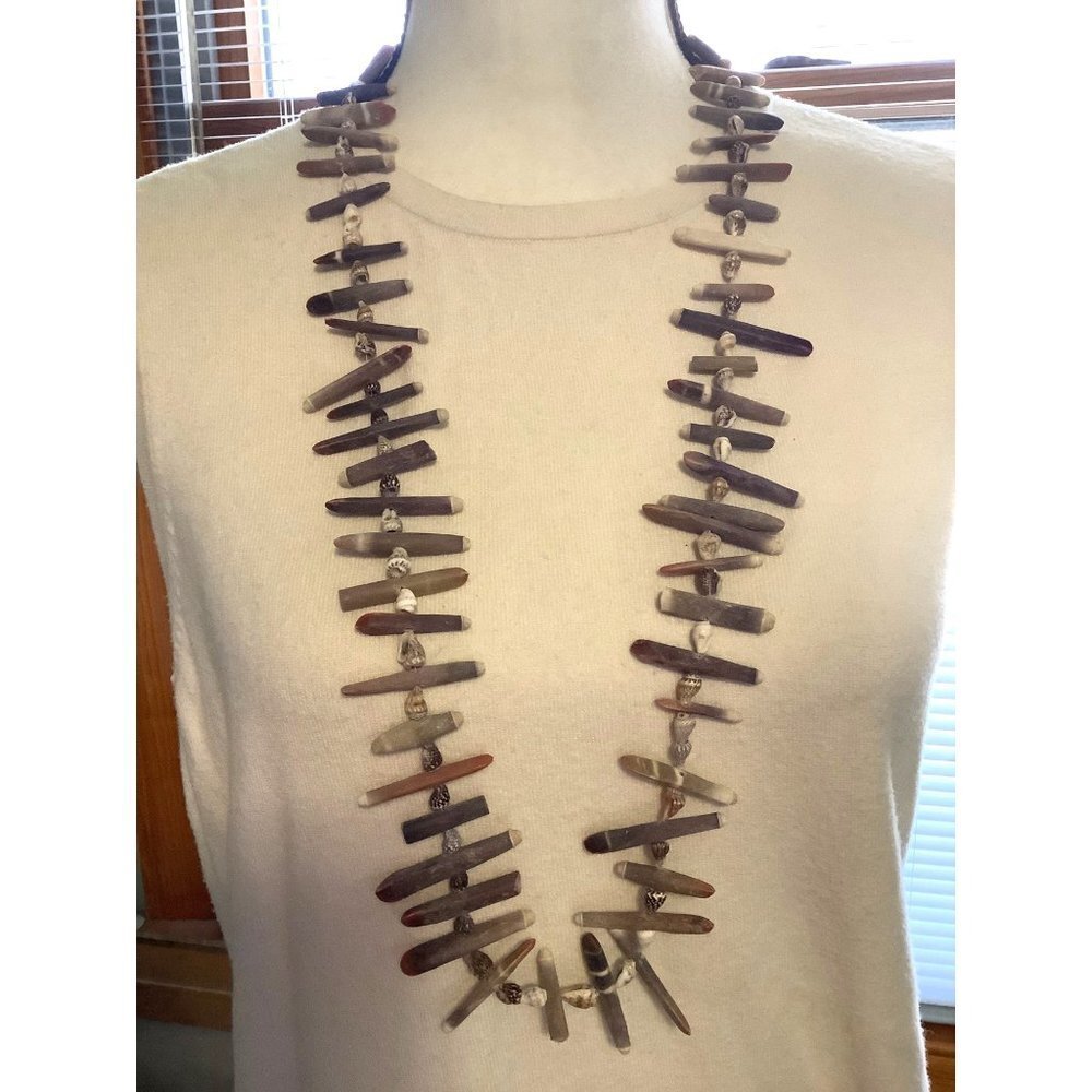 Vintage Natural Seashell & Long Shell Bead Necklace